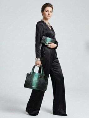 Mkf Bently Croc-Embossed Tote & Wallet By Mia K-Emerald Croc Luxe Satchel Se